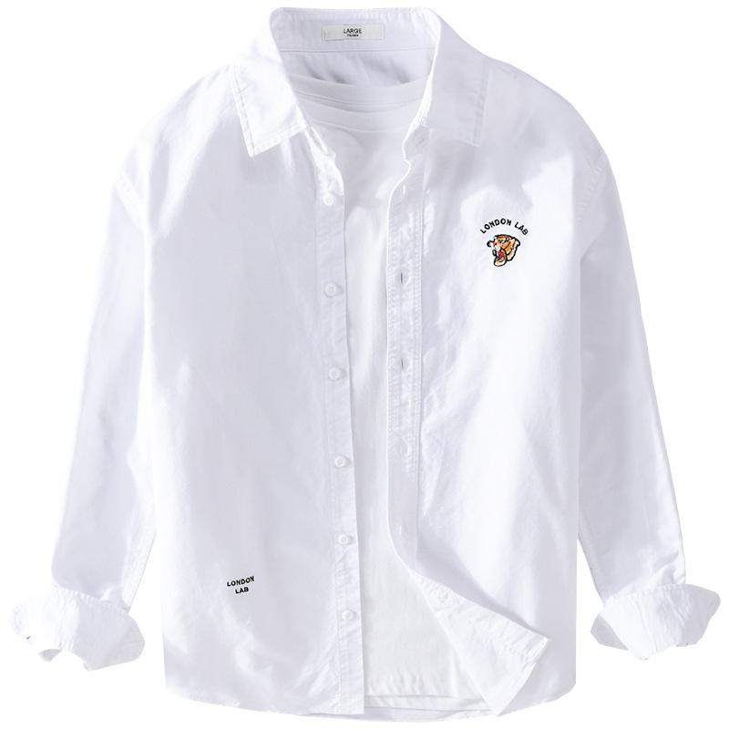 Oxford Woven Cotton Men's Shirt Fashion Casual Tiger Picture Embroidery Hipster Men All Match Shirt Men