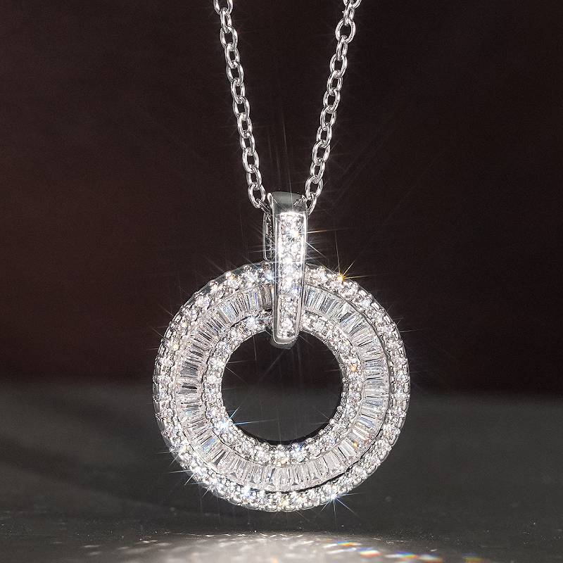 

Huitan Hollow Round Design Women Pendant Necklace Full Brilliant CZ Fashion Party Wedding Accessories Charming Zircon for Lady