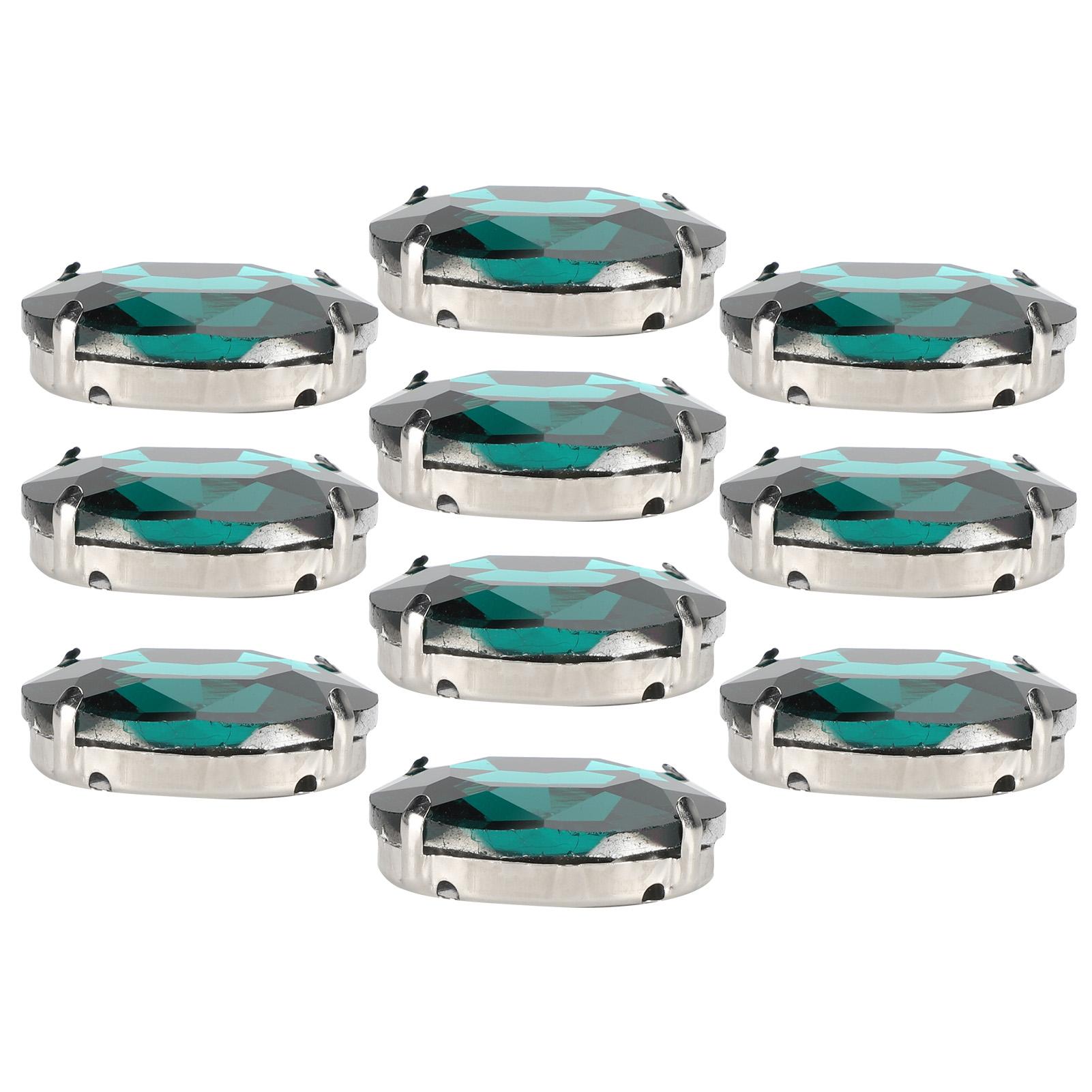 

10 шт. Пришивные стразы Кристаллы Блестящие пуговицы Украшение для DIY поделок Одежда Обувь Сумки 0,71 x 0,98 дюйма Зеленый Овал