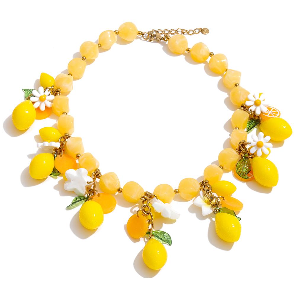Yhpup Frühling Sommer Stil Zitrone Charme Statement Halskette Armband Armband Set 2026 Blume Acryl Harz Kette Handgefertigter Schmuck