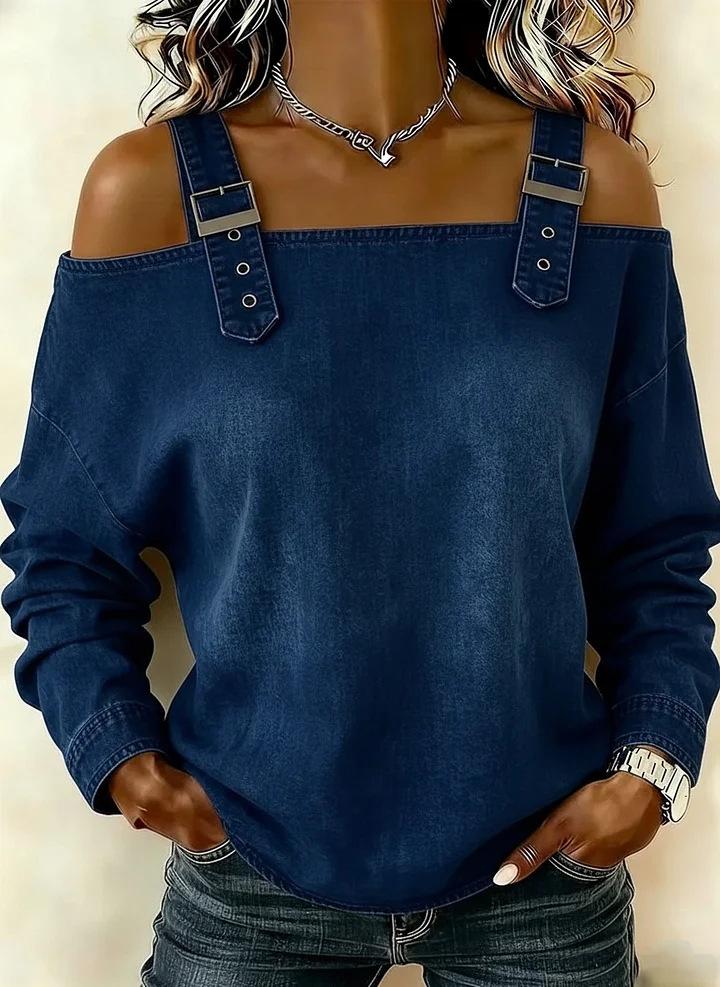 2026 Women's One-Shoulder Strap Long Sleeve Top for Spring, Summer, and Autumn
