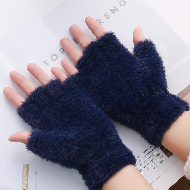 Winter Rabbit Fur Mittens Women Warm Gloves Feamle Girls Flip Plush Glove Fingerless Thicken Warm Mitten Work Gloves Half Finger