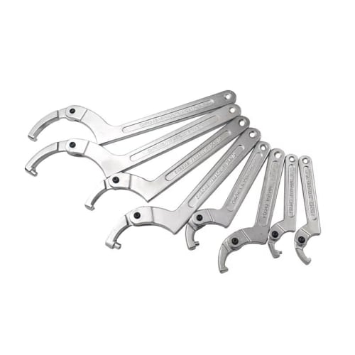 Adjustable Hook Wrench, Pin Wrench, C-Shaped Spanner, Hand Tool for Motorcycles (Round Head, Fits 19-51mm)