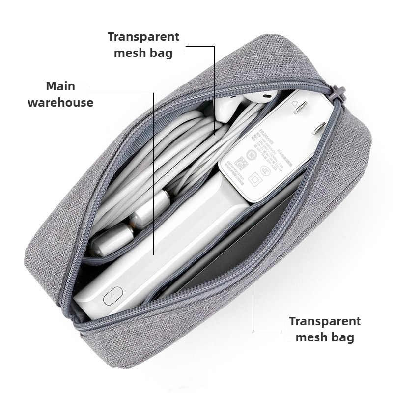 USB Cable Organizer Bag, Travel Essentials Pouch for Earphones Gadgets Storage, Digital Accessories & Makeup Case, Portable