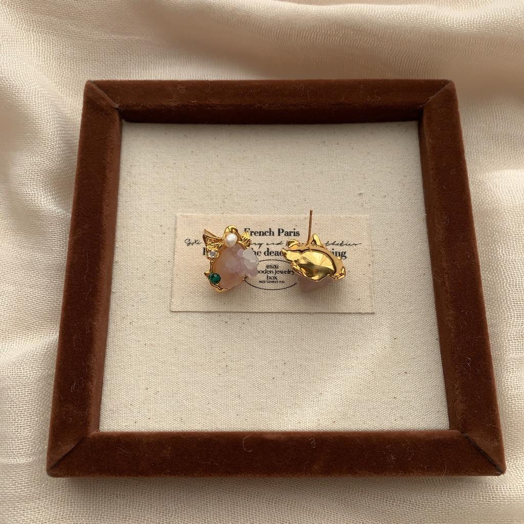 Unregelmäßige Natürliche Pulver Kristall Rohstein Ohrstecker Retro Natürlich Lässig Exquisit Nischenmode Vielseitige Ohrringe Frauen