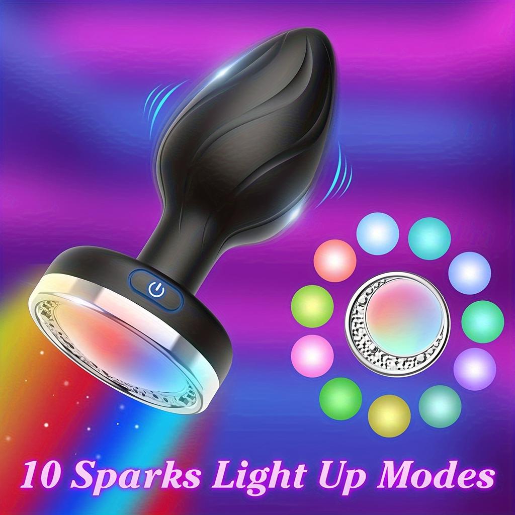 Soft Anal Vibrator Butt Plug with Colourful Light Base Male Prostate Massager Vagina Stimulator Adults Sex Toys Men Mastubation