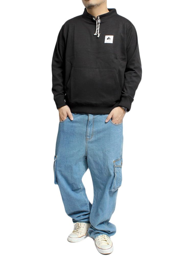 One Colors LOGOS PARK Men's Spindle Neck Sweatshirt, Plus Size, Pullover, Volume Neck, Black, Size 5L (49)