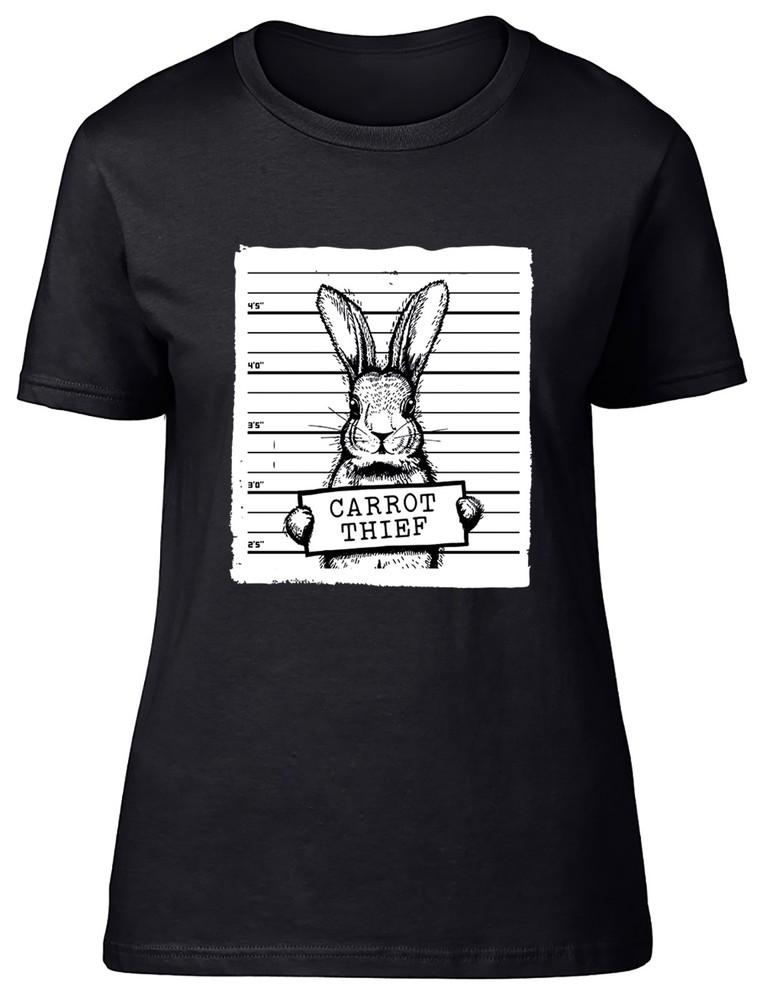 Carrot Theif Funny Rabbit Mugshot Joke Womens T-Shirt Ladies Gift Tee 4XL