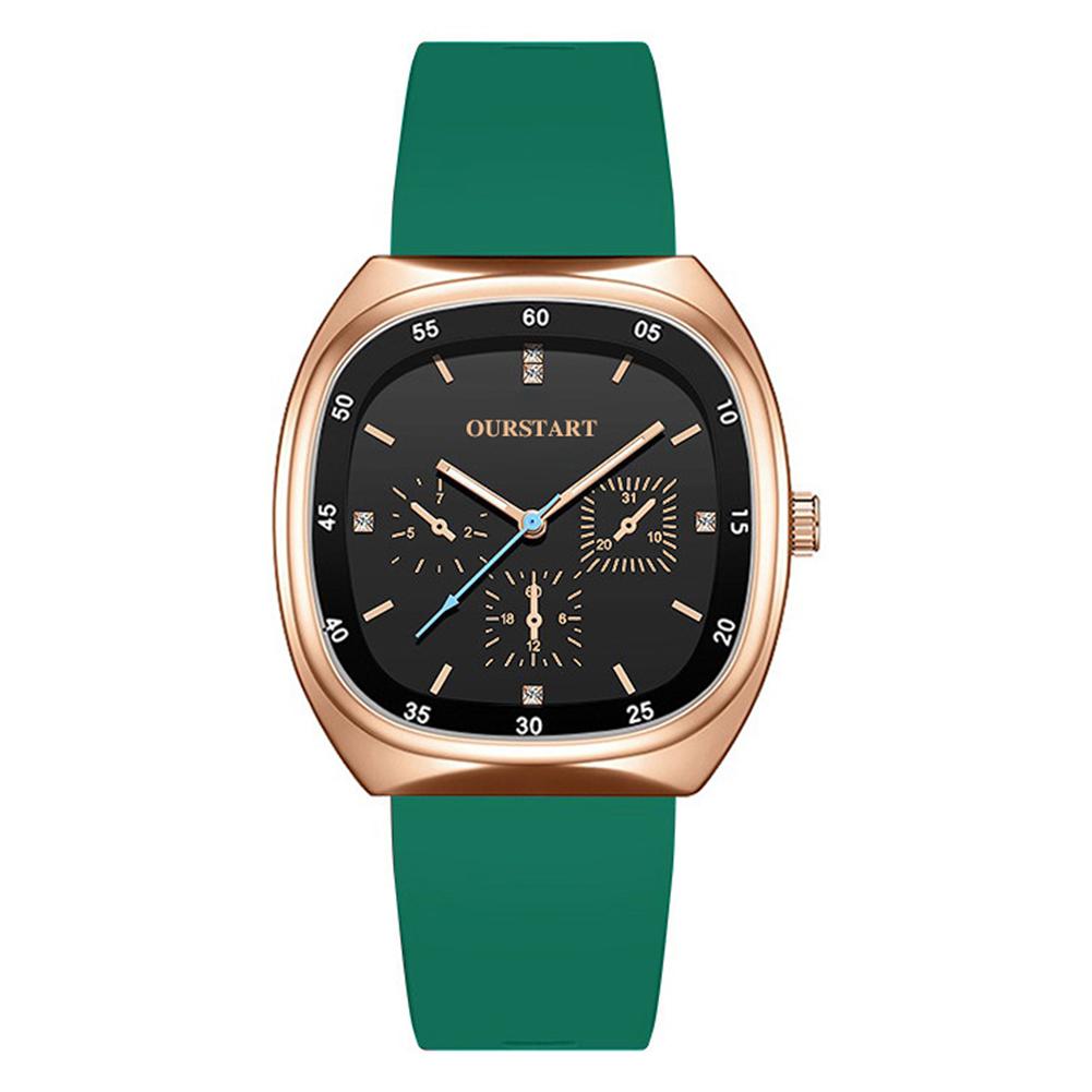 

Мягкие модные женские часы со стразами, инкрустированные кварцевой силиконовой лентой для мужских и женских часов, кварцевые наручные часы Rose Gold Shell Green Belt