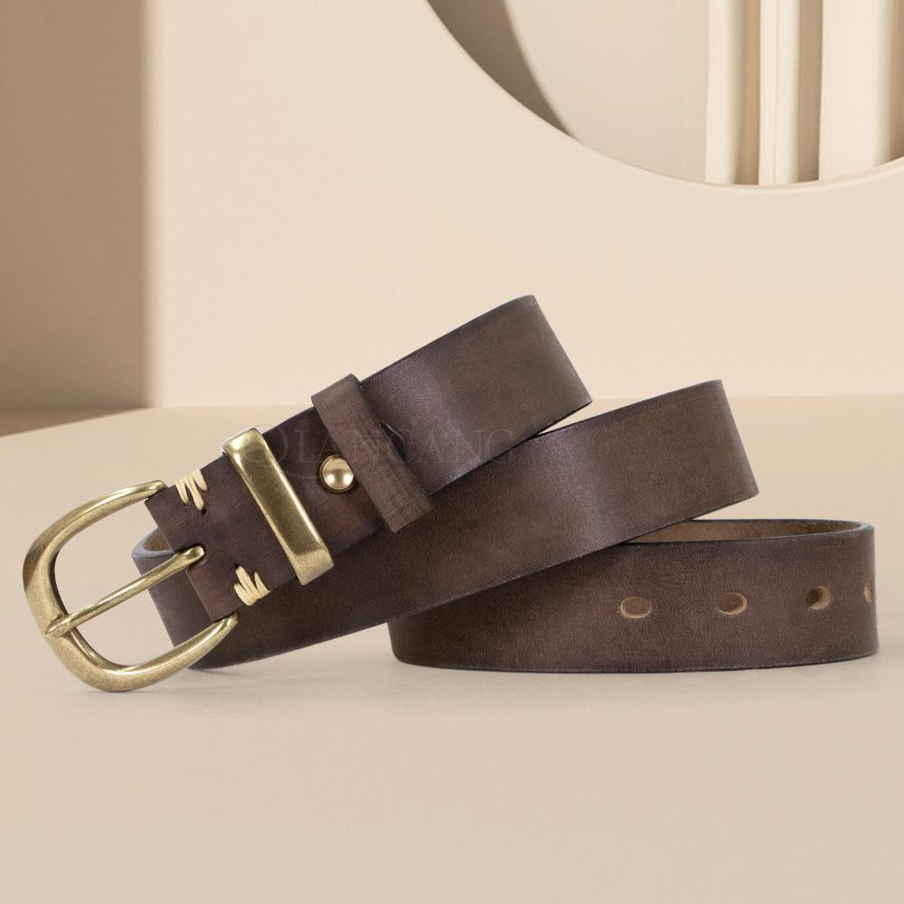 

Мужской ремень из кожи растительного дубления, верхний слой, желтая коровья кожа, медная пряжка, женский ретро повседневный ремень 110cm-130cm