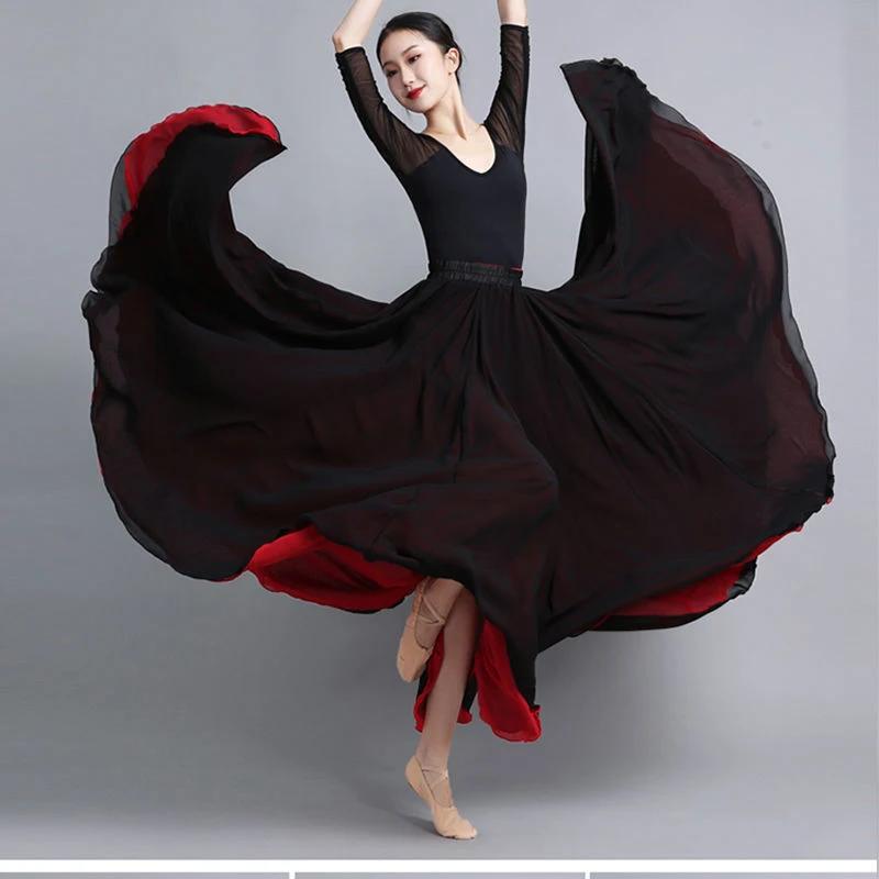 630 Degree Classical Dance Skirt Women Double-Side Chiffon Big Swing Skirt Belly Dance Costume Stage Performance Maxi Skirts