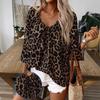 Spring and Summer Fashion V-neck Pleated Pullover Top with Leopard Print Half-sleeve Women’s Blouses & Shirts