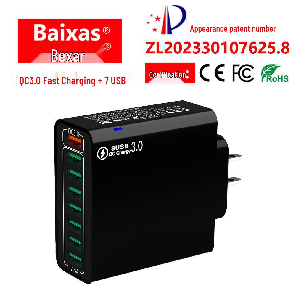 QC3.0 Multi-USB Fast Charger, 8-Port, 30W High Power, US/EU/Korean Spec, Colorful Design