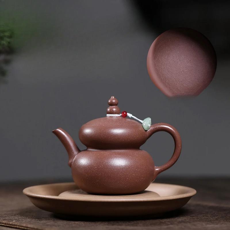 190ml Vintage Yixing Purple Clay Teapots Handmade Gourd Pot Raw Ore Section Mud Kettle Chinese Zisha Tea Set Drinkware Supplies