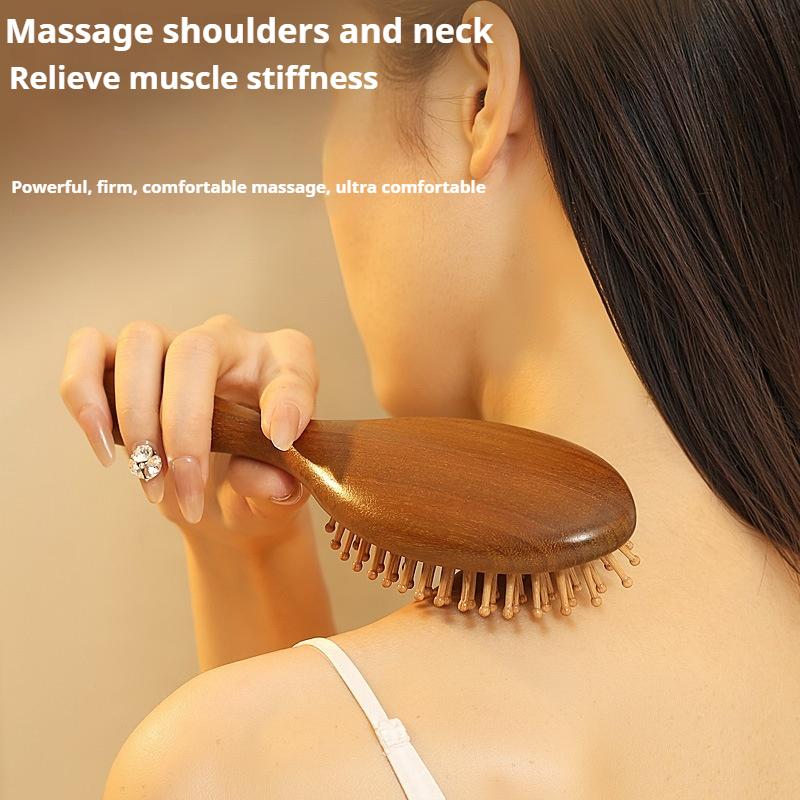 Sandeltre Läder Massagekam Stor Platta Luftkudde Kam Airbag Kam Hårvård Slätt Hår Antistatisk Träkammare Meridian Kam