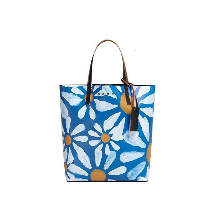 

Marni Floral Print Reversible Color Block Vacation Casual Leather Tote Bag Women handbags Blue SHMQ0000A4-P4608-Z3O54 Basic Set (Bag+Dust Bag)