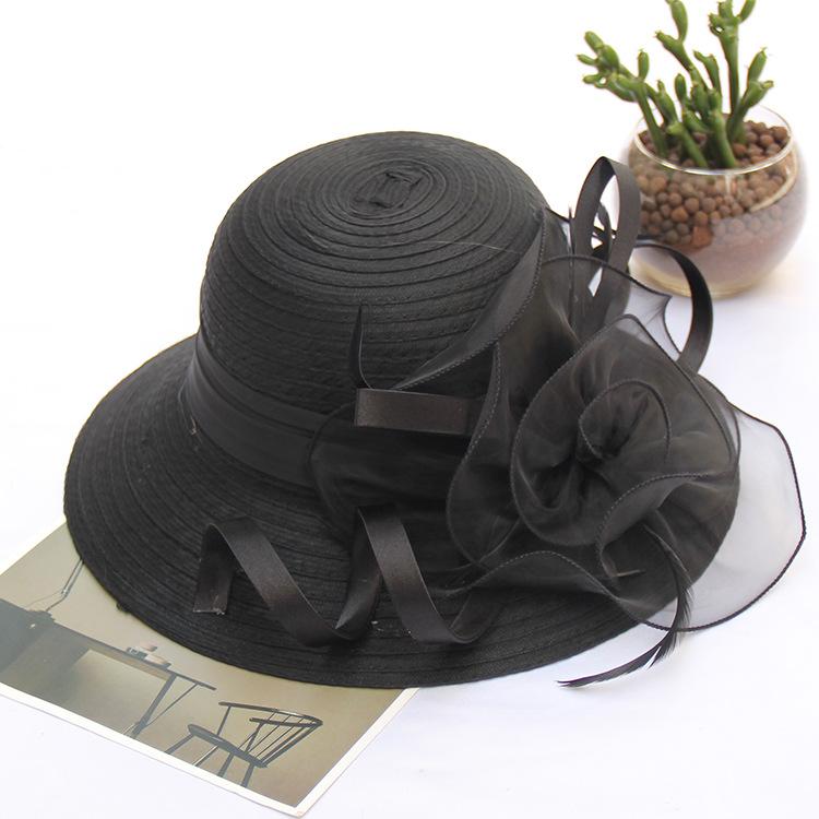 Summer Organza Fashion Hat Women'S Temperament Flower Seaside Sun Protection Sun Hat Foldable Sun Hat