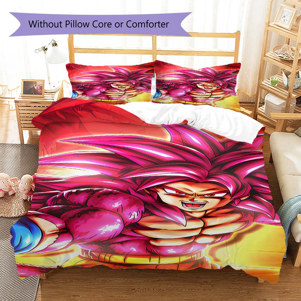 Son Goku Pattern Bedding,Quilt Set Quilt Cover Pillowcase Home Birthday Gift (1 * Duvet Cover + 2 * Pillowcase, Without Core)