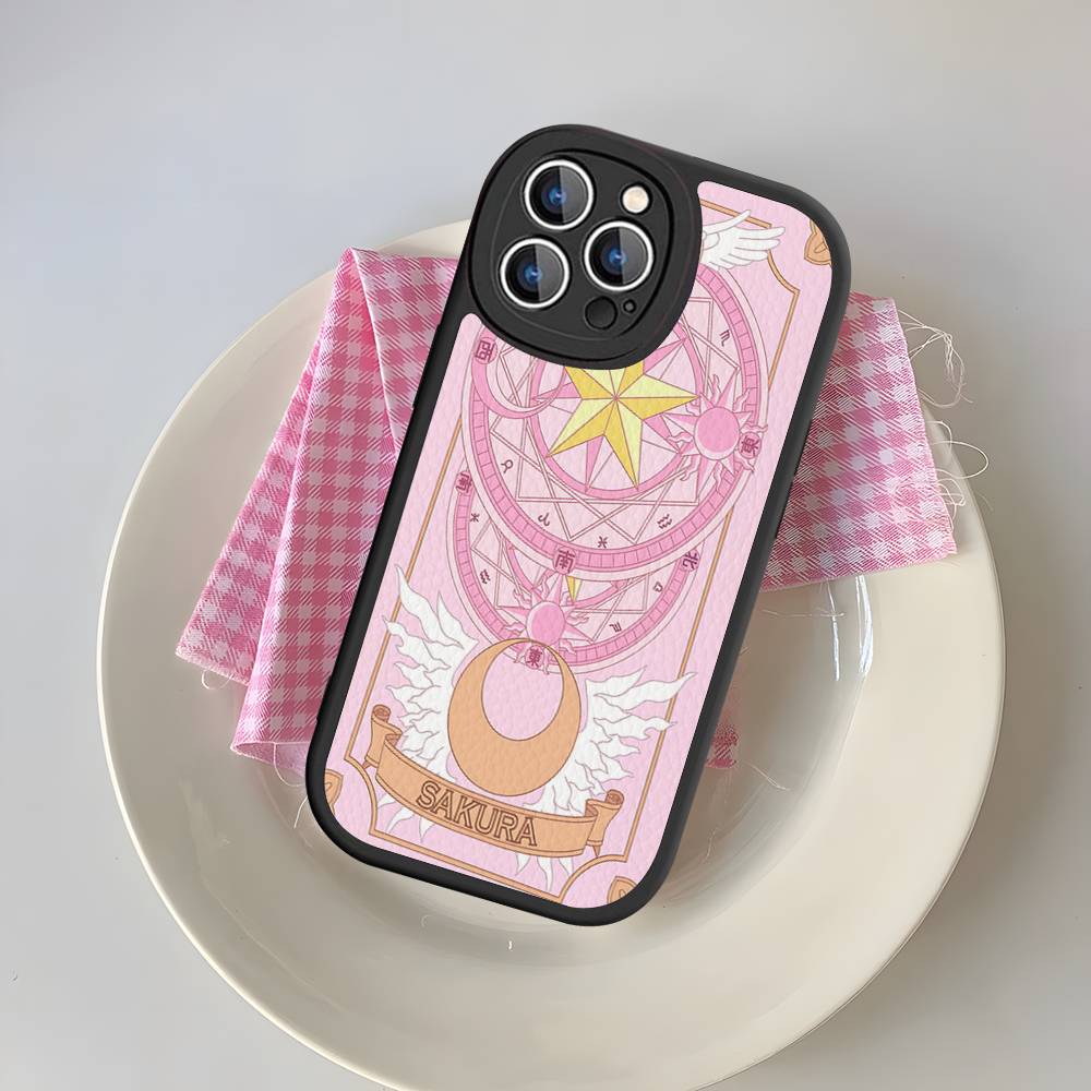 Anime C-CardcaptorS S-Sakura Leather Phone Case For IPhone 16 16e 15 14 13 12 11 Pro Max Plus Mini Cover