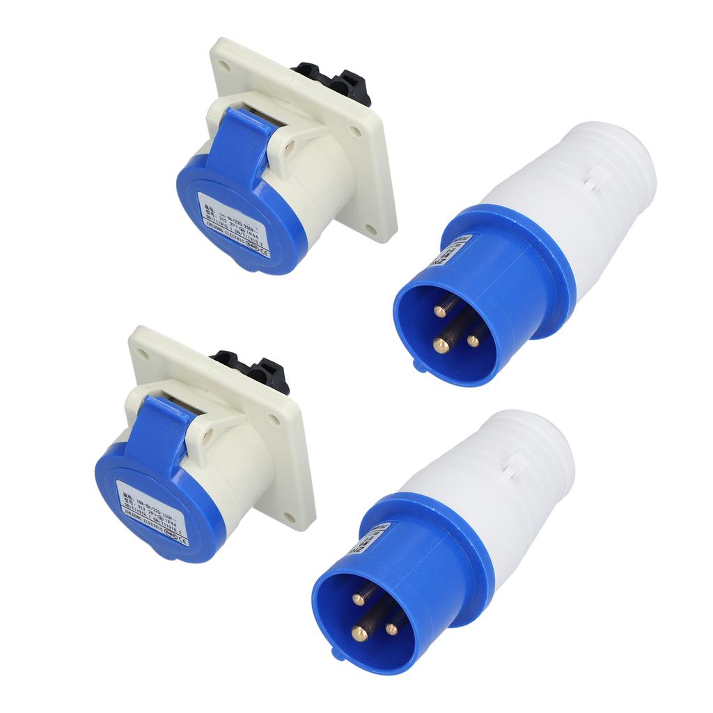 2 Set Industrial Power Connector 3 Pin Single Phase Aviation Plug Socket 220V250V 16A 2P+E