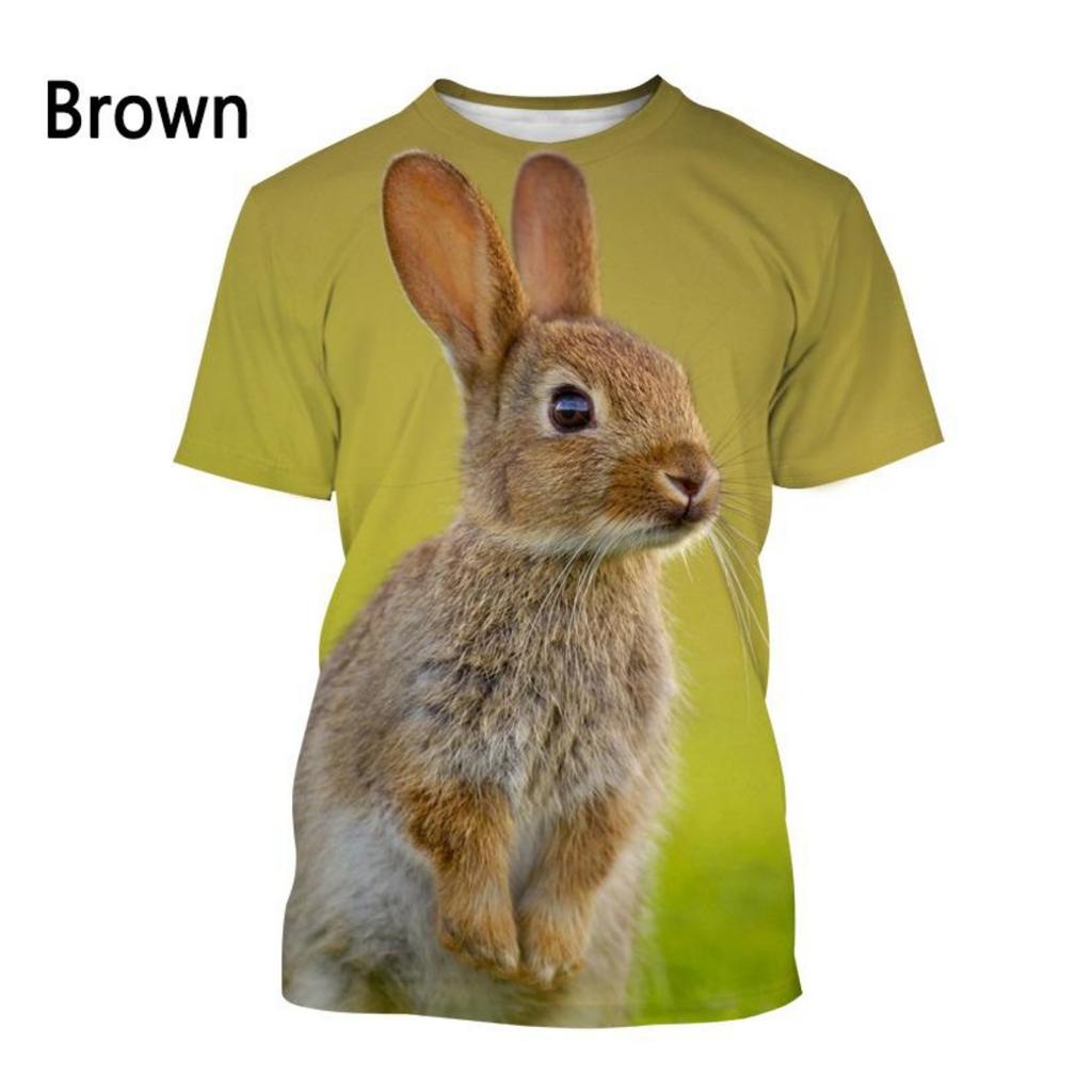 Cute Beautiful Rabbit 3D Printed T-shirt for Girls, Summer Casual Stylish Short Sleeve Round Neck Top
