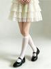 1/2 Pairs Women Black White Knee High Socks Uniform Style Solid Color Calf Socks