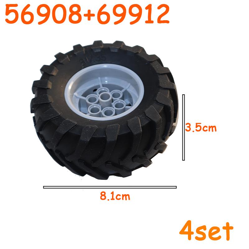 Full-size Tire Wheel Cross Hole Set Car Truck Wheels Hub Technical Bricks MOC Motorcycle Tyre & Rim Construction Building Blocks