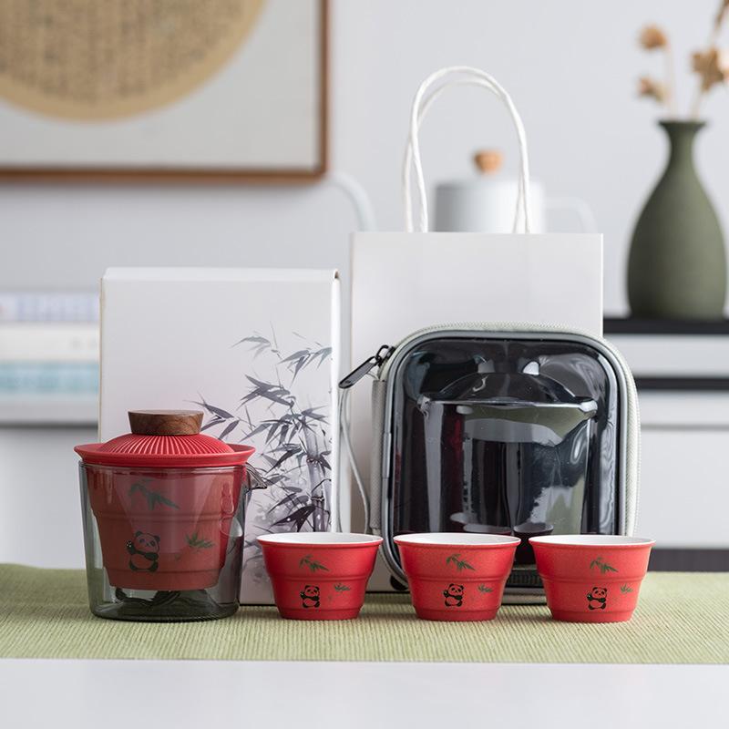 Panda Suet Jade Porcelain Kung Fu Travel Tea Set Outdoor Portable