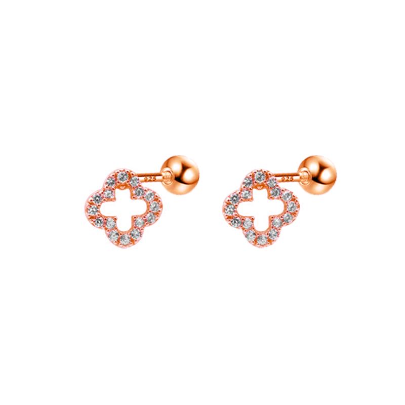 

WANTME 925 Silver Romantic Full Zircon Flower Screw Bead Stud Earrings for Women Fashion Sweet Party Piercing Jewelry рожевий колір золота