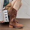Comemore Hollow Out Western Cowboy Boots for Women 2025 Spring Summer Retro Embroidered Mid-calf Cool Boots Ethnic Knight Botas
