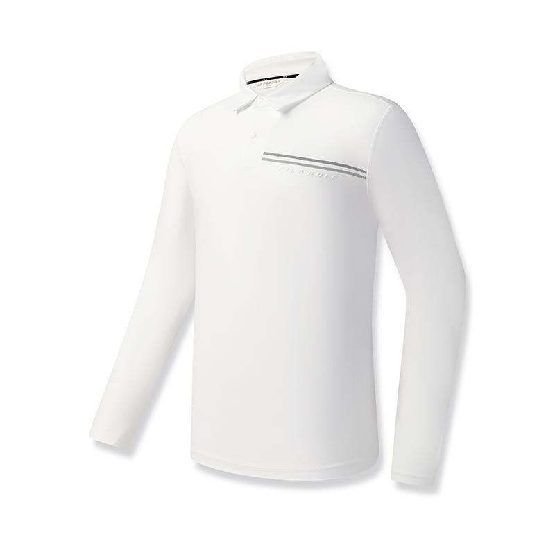 FILA Golf Series Simple Casual Sports Outdoor Elastic Comfortable Warm Knit Long Sleeve Polo Shirt Men tops Jade-White A11M545220FWT