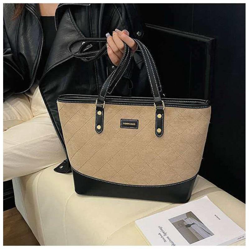 

Retro Large-capacity Suede Bag Women s Fashionable Shoulder All-match Contrasting Commuting Tote 37x13x26 хакі