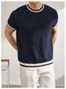 Summer Men's White Striped Short-Sleeve Knit Top