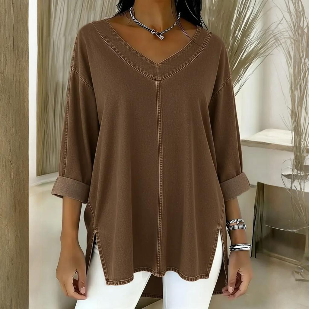 Fashionable Ladies Street Casual Denim V-Neck Top