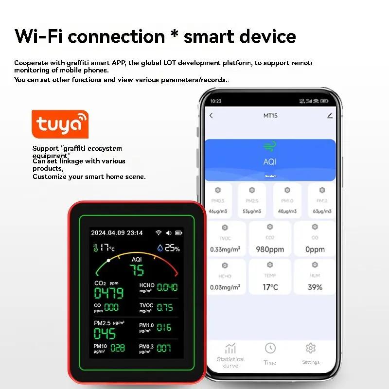 1 Piece Wifi 15 In 1 Tft Display Portable Aqi Pm0.3 Pm1.0 Pm2.5 Pm10 Co Co2 Tvoc Hchc Tester Home Air Quality Monitor