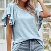 Butterfly Sleeve Loose Women T-Shirt 2023 Summer Solid Hollow Ruffled Casual Tshirts Woman Fashion Round Neck Tees Tops 25978
