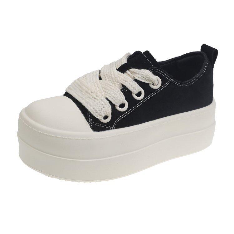 Versatile Ugly Cute Round Head Platform Popular Muffin Canvas Shoes Women's 2025 Spring New Height-increasing Big Head Casual Board Shoes