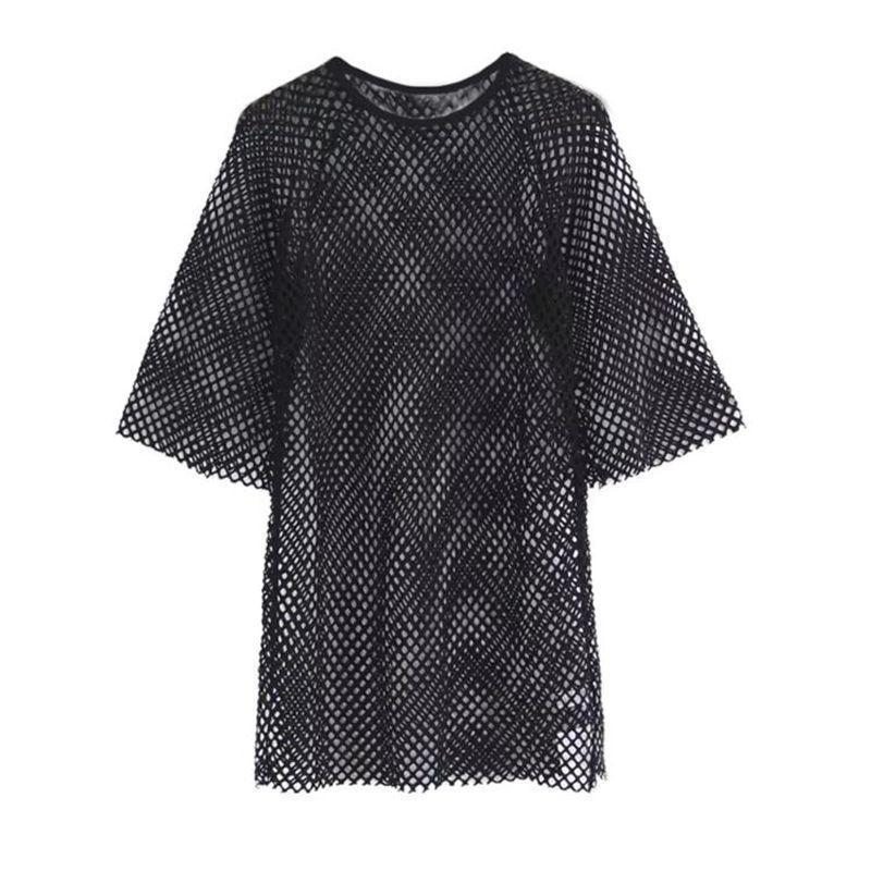 

Модная сетчатая блузка-платье с прорезями и прозрачными вставками в стиле кэжуал Black 2XL