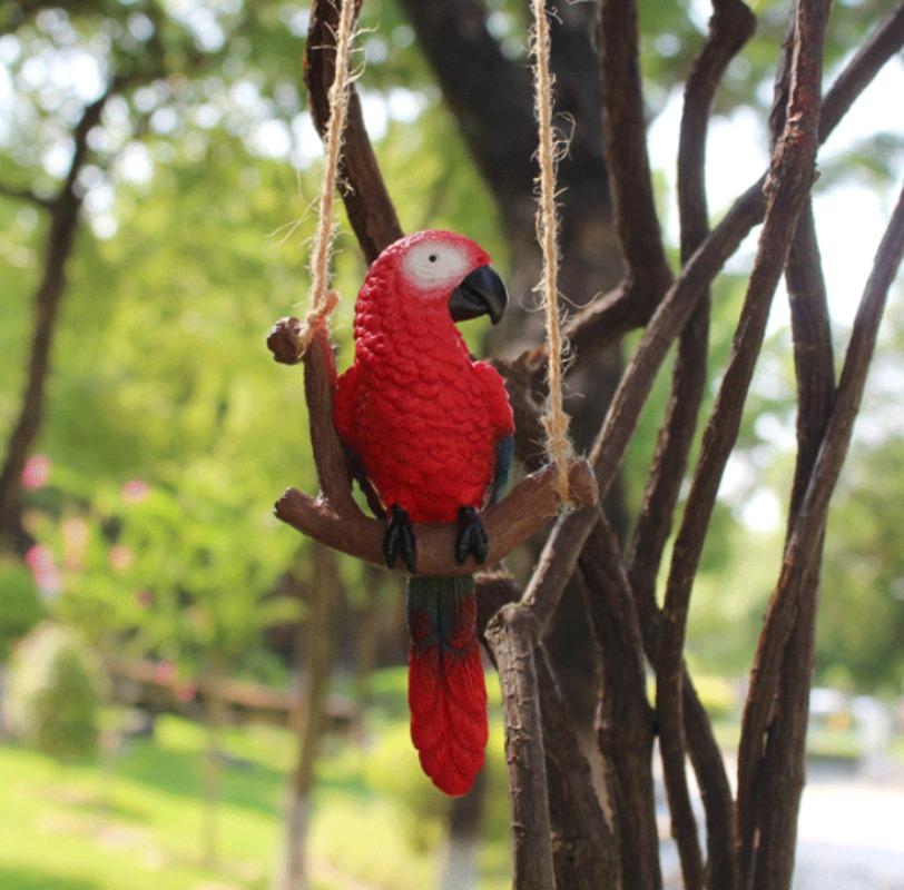 1Pcs Creative Swing Parrot Resin Micro Landscape Ornaments Fairy Garden Miniature Figurines Tree Hanging Bonsai Home Decorations
