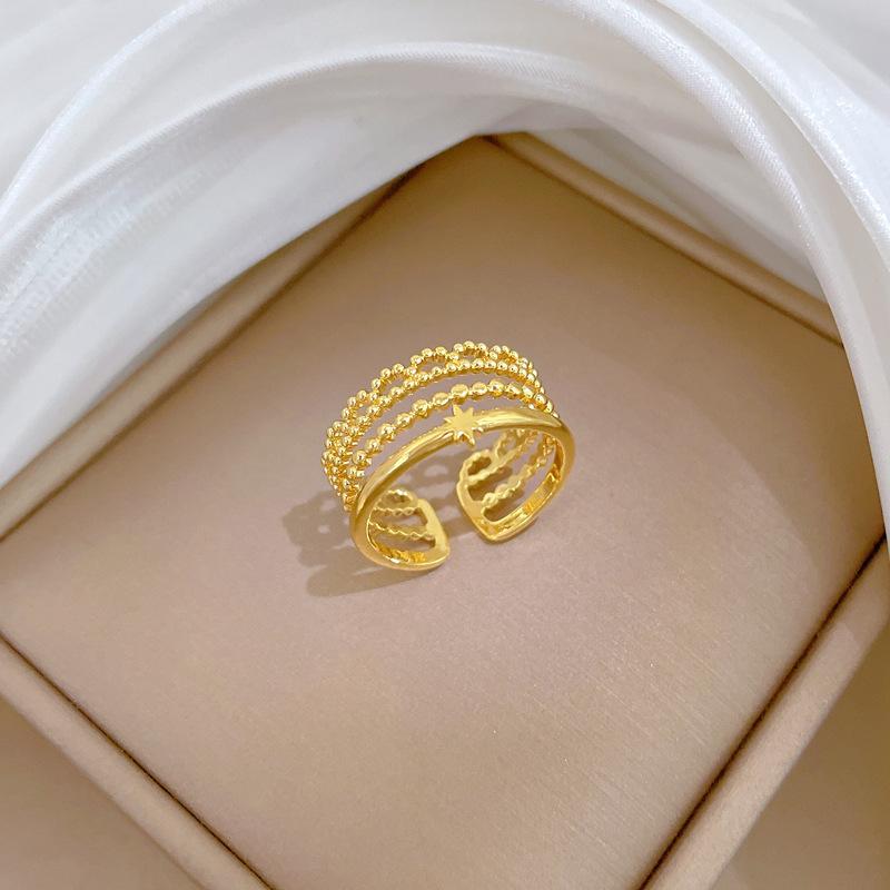 

Simple Hollow Geometric 3 Layers Adjustable Open Ring for Women Girls 18k Gold Plated Copper Ring Jewelry Accessories Gifts