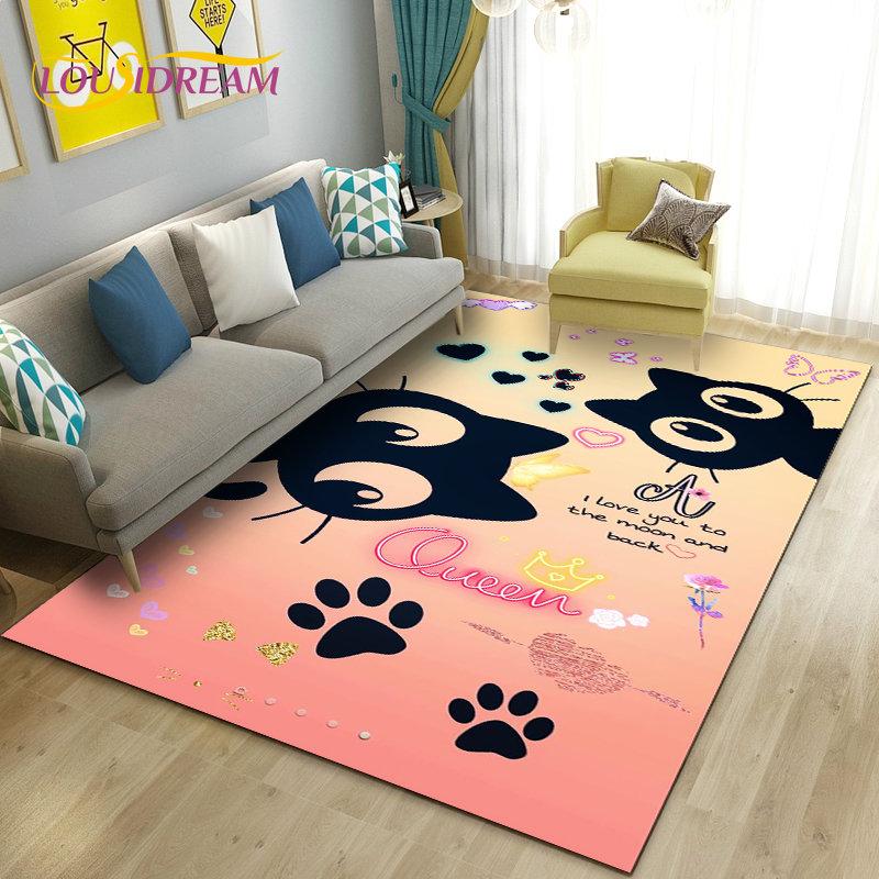 3D Cartoon Cute Cat Area Rug,Carpet Rug for Living Room Bedroom Sofa Doormat Kitchen Decoration,Kid Play Game Non-slip Floor Mat