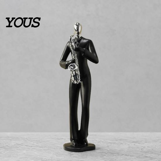 High-end Textured Decor Minimalist Black Resin Figurines, Modern Abstract Musician & Golfer Statues, Luxury Home Light Accents for Living Room