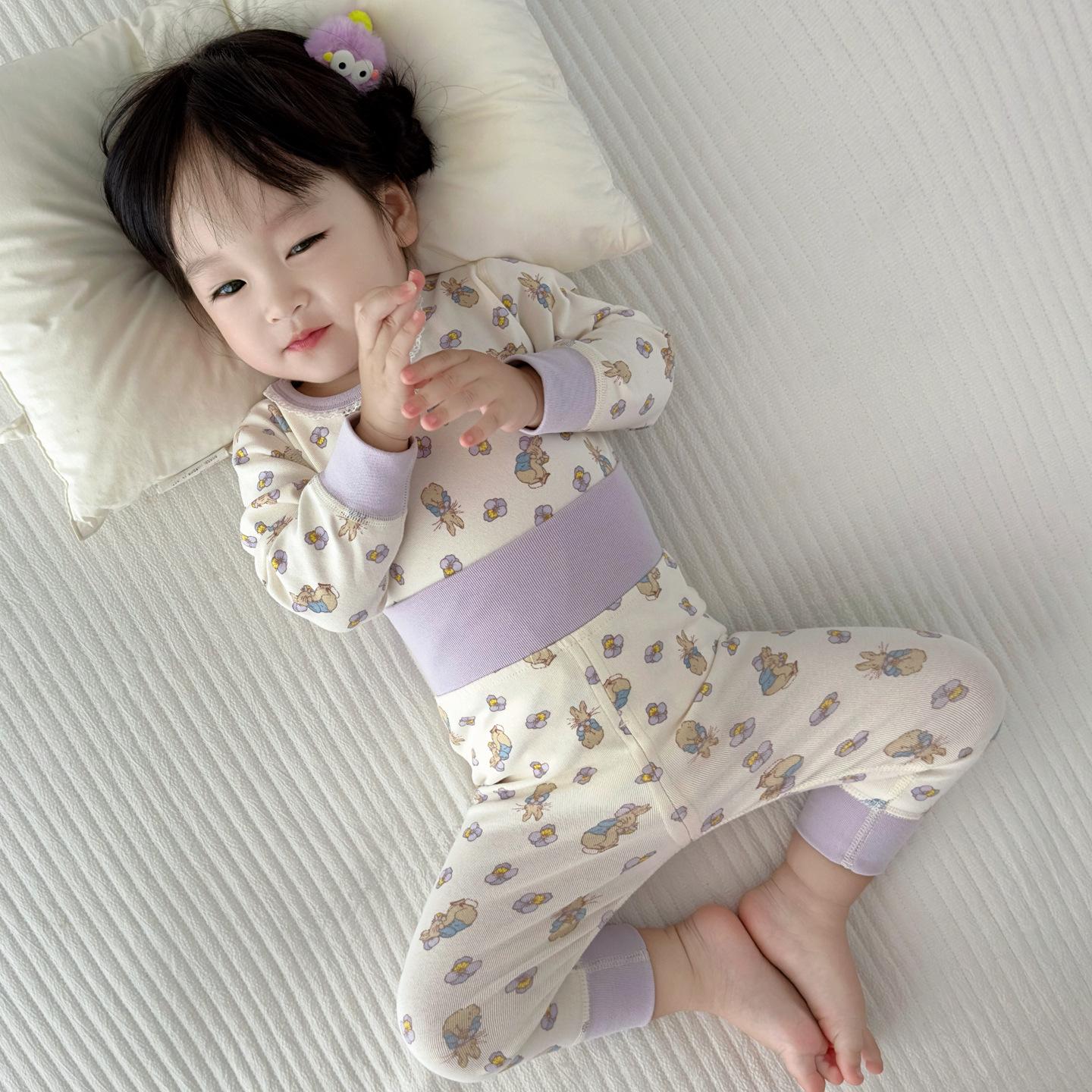 

Комплект хлопкового нижнего белья с высокой посадкой для защиты животика малыша - Осенние брюки для малыша и фланелевые раздельные вещи Size 90 (Height ~85cm)