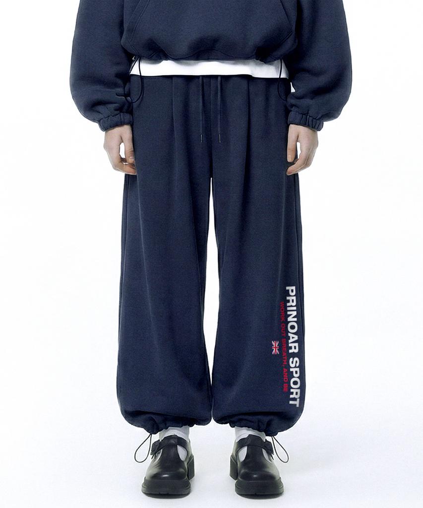 PRINOAR Sports String Single-Pleat Wide Pants - Navy
