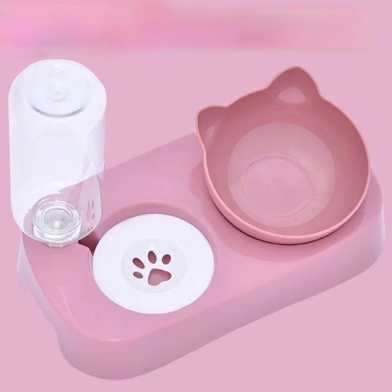 Pet Dog Bowl Automatic Feeder Cat Food Bowl with Water Fountain Bowl Drinking Raised Stand Dish Bowls Cat Food and Water Dush