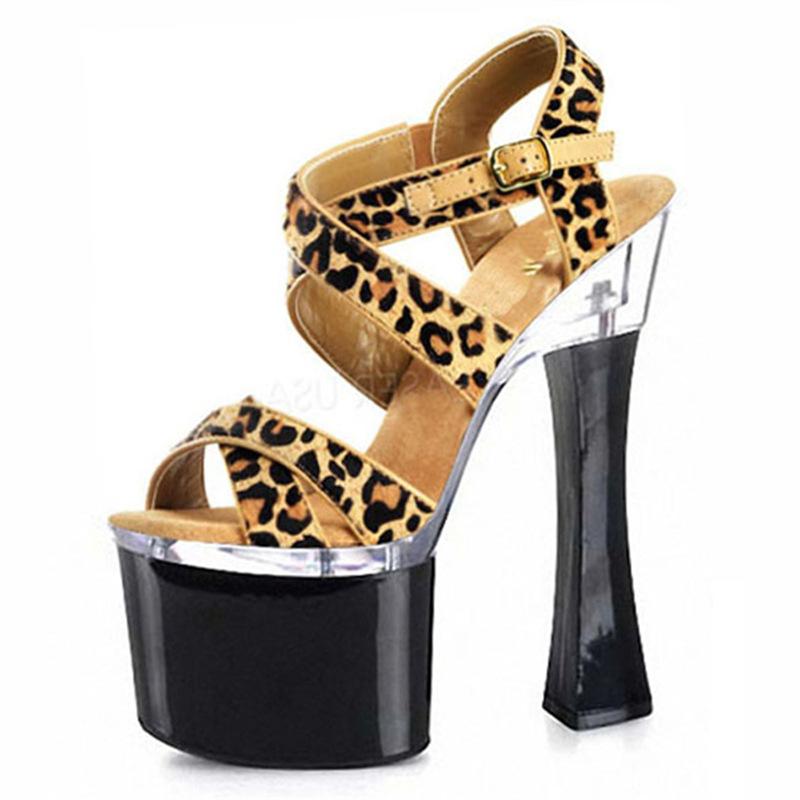 

Leopard skin upper women s shoes versatile professional high heel thin heel waterproof table fish mouth shoes sandals 2025 summer new 46