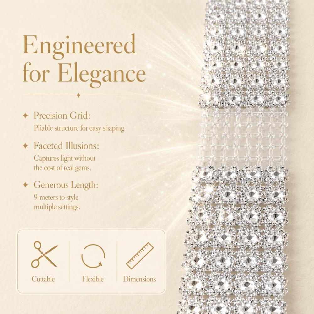 10 Yards Length Diamond Mesh Ribbon Silver Color Diamond Warp Ribbon Baby Shower