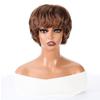 Women Synthetic Short Wig Mixed Golden Brown Blonde Wig Layered Wave Curly Wigs with Bangs Daily Cosplay Hair Heat Resistant Fiber