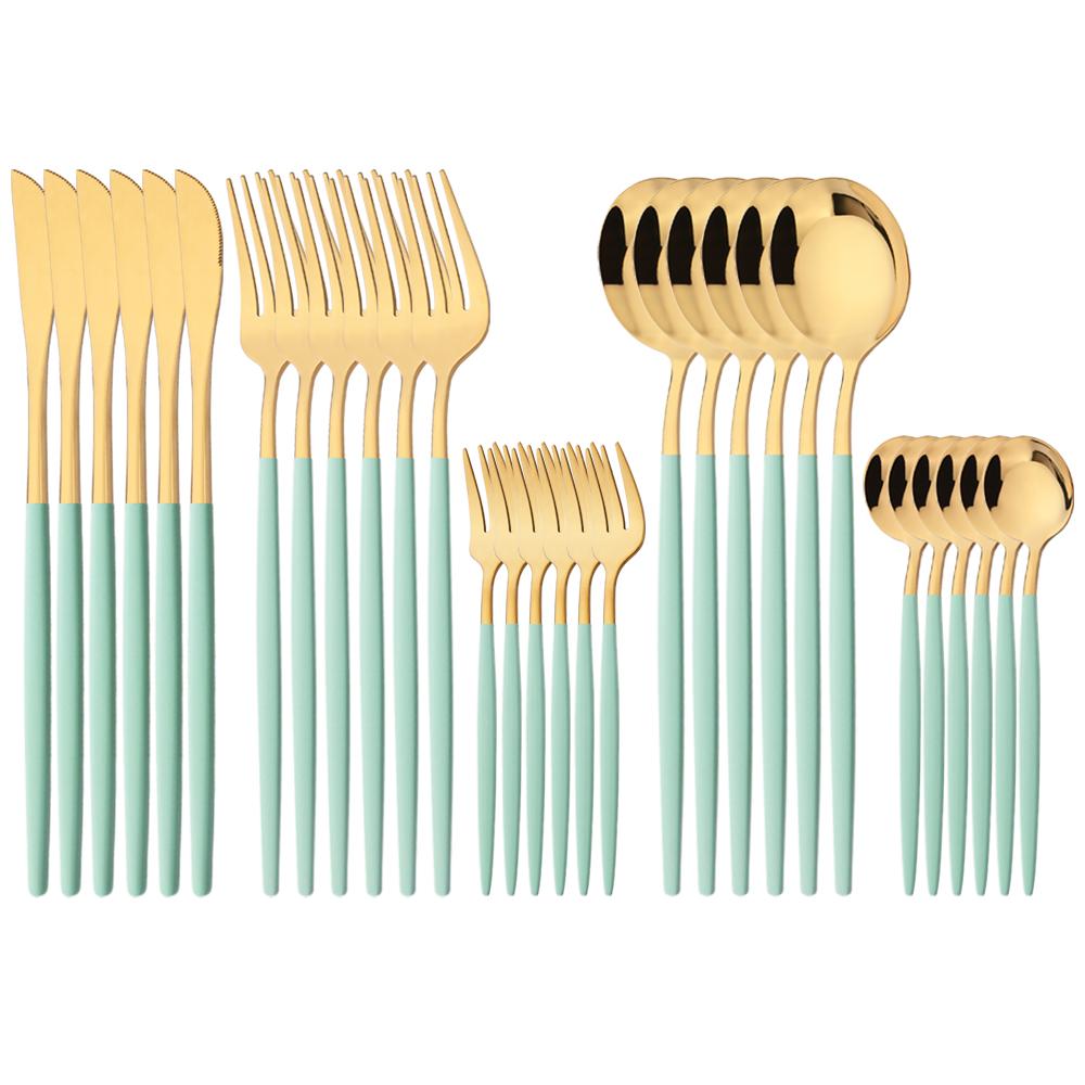 30Pcs Gold Dinnerware Cutlery Set High Quality Stainless Steel Flatware Knife Teaspoon Fork Tableware Western Kitchen Silverware