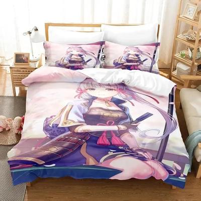 Spiel Genshin Impact Kamisato Ayaka Bettwäsche-Set 3D-Druck Geeignet für Schlafzimmer Bettbezug-Set Mit Kissenbezügen Heimtextilien